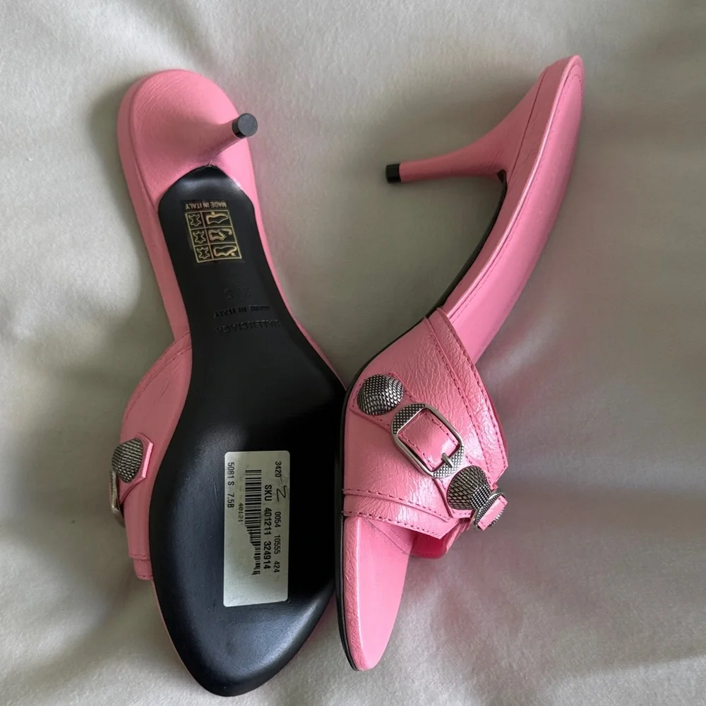 Balenciaga Pink Leather Slide Mules with Silver-Tone Studded Buckles Size 7.5 - Picture 4 of 9